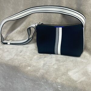 EUC ROTHYS CASUAL CROSSBODY BLACK AND IVORY STRIPE like new